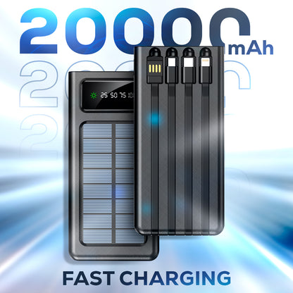 TechBro - 20,000mAh Solar Power Bank with Universal Charging Cables